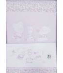 Coordinato Carrozzino per Bimba Neonata, Rosa e Bianco, Disegni e Ricami di Orsetti, in Cotone Piquet, Mio Piccolo