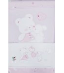 Coordinato Carrozzino per Bimba Neonata, Rosa e Bianco, Disegni e Ricami di Orsetti, in Cotone Piquet, Mio Piccolo