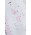 Coordinato Carrozzino per Bimba Neonata, Rosa e Bianco, Disegni e Ricami di Orsetti, in Cotone Piquet, Mio Piccolo
