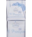 Coordinato Carrozzino per Bimbo Neonato, Bianco e Celeste, Scritta e Ricami di Principino, in Cotone Piquet, I Batuffolini