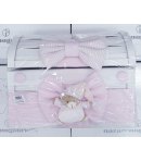 Cassapanca Porta Corredino o Accessori per Neonata Bimba, Rosa e Bianco, con Fiocchi e Orsetto Peluche, in Legno Artigianale