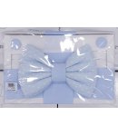 Cassapanca Porta Corredino o Accessori per Neonato Bimbo, Celeste e Bianco, con Fiocchi, Fascia e Bottoni, in Legno Artigianale
