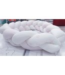 Treccia Paracolpi Imbottita per Neonata Bimba, Rosa e Bianco, in Morbido Cotone, Anallergico, Anti-Acaro, Traspirante, 7Sons