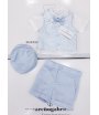 Completino da Battesimo e Cerimonia Bimbo Neonato, Celeste Damascato e Bianco, in Rasatello e Cotone, Nazareno Gabrielli