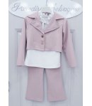 Completo per Bimba e Bambina, Rosa e Bianco, con Collo Alato e Chiusura a 2 Bottoni, in Viscosa e Poliestere, Manfredi