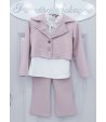Completo per Bimba e Bambina, Rosa e Bianco, con Collo Alato e Chiusura a 2 Bottoni, in Viscosa e Poliestere, Manfredi