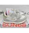 Scarpe Sneakers Bimba e Bambina, Bianche, Beige e Rosa con Baffo Dorato, Doppio Strappo, in Pelle e Tessuto, Sun68