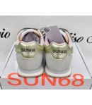 Scarpe Sneakers Bimba e Bambina, Bianche, Beige e Rosa con Baffo Dorato, Doppio Strappo, in Pelle e Tessuto, Sun68