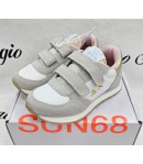 Scarpe Sneakers Bimba e Bambina, Bianche, Beige e Rosa con Baffo Dorato, Doppio Strappo, in Pelle e Tessuto, Sun68