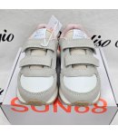 Scarpe Sneakers Bimba e Bambina, Bianche, Beige e Rosa con Baffo Dorato, Doppio Strappo, in Pelle e Tessuto, Sun68