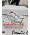 Scarpe Sneakers Bambina e Ragazza, Bianche, Beige e Rosa con Baffo Dorato e Lacci, in Pelle e Tessuto, Sun68