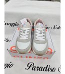 Scarpe Sneakers Bambina e Ragazza, Bianche, Beige e Rosa con Baffo Dorato e Lacci, in Pelle e Tessuto, Sun68