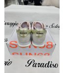 Scarpe Sneakers Bambina e Ragazza, Bianche, Beige e Rosa con Baffo Dorato e Lacci, in Pelle e Tessuto, Sun68