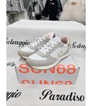 Scarpe Sneakers Bambina e Ragazza, Bianche, Beige e Rosa con Baffo Dorato e Lacci, in Pelle e Tessuto, Sun68