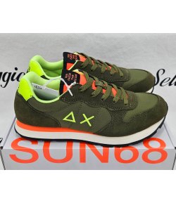 Scarpe Sneakers Bambino e Ragazzo, Verdi Scure, Verdi Oliva, Bianche, Arancio, Baffo Verde e Lacci, in Pelle e Tessuto, Sun68