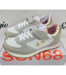 Scarpe Sneakers Bambina e Ragazza, Bianche, Beige e Rosa con Baffo Dorato, Lacci e Strappo, in Pelle e Tessuto, Sun68