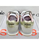 Scarpe Sneakers Bambina e Ragazza, Bianche, Beige e Rosa con Baffo Dorato, Lacci e Strappo, in Pelle e Tessuto, Sun68