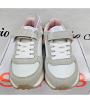 Scarpe Sneakers Bambina e Ragazza, Bianche, Beige e Rosa con Baffo Dorato, Lacci e Strappo, in Pelle e Tessuto, Sun68