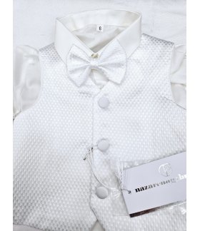 Completino da Battesimo e Cerimonia Neonato Bimbo, Bianco, Fantasia a Micro-Rombi, in Tecnoraso Semilucido, Nazareno Gabrielli