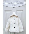 Pellicciotto da Battesimo e Cerimonia Neonata Bimba, Bianco, in Fibre Sintetiche Acriliche, con 3 bottoni Silver, Beboll