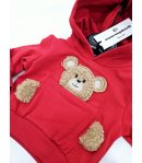 Completino per Neonato Bimbo, Rosso e Beige, con Cappuccio e Orsetto in Rilievo, in Cotone e Velluto, Nazareno Gabrielli