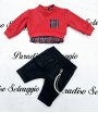 Completino per Neonato Bimbo, Rosso e Blu, con Taschino Scozzese e Catenella in Vita, in Caldo Cotone, King