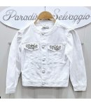 giubbino bimba in jeans, bianco con strass sulle tasche, marca lolly