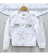 Giubbino Bimba in Jeans, Bianco con Strass sulle Tasche, Marca Lolly