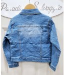 giubbino bimba in jeans, con strass su tasche e colletto con bottoni borchiati, marca lolly