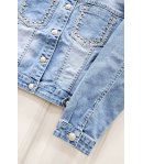 giubbino bimba in jeans, con strass su tasche e colletto con bottoni borchiati, marca lolly