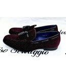 Mocassino Uomo Scamosciato a Pois con Pon Pon, Color Prugna, Marca Gianni
