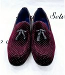 Mocassino Uomo Scamosciato a Pois con Pon Pon, Color Prugna, Marca Gianni