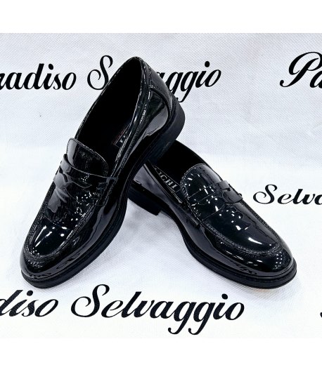 Mocassino Uomo in Ecopelle Vernice, Nero, marca Luchino