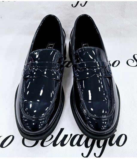 Mocassino Uomo in Ecopelle Vernice, Blu, Marca Luchi