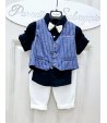 Completino Baby Cerimonia Casual, Colore Ginsato Blu E Bianco, Qualità Cotone, Marca Pierre Cardine