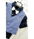 Completino Baby Cerimonia Casual, Colore Ginsato Blu E Bianco, Qualità Cotone, Marca Pierre Cardine