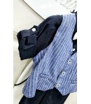 Completino Baby Cerimonia Casual, Colore Ginsato Blu E Bianco, Qualità Cotone, Marca Pierre Cardine