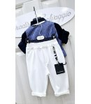 Completino Baby Cerimonia Casual, Colore Ginsato Blu E Bianco, Qualità Cotone, Marca Pierre Cardine