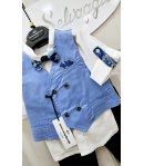 Completino Baby Cerimonia Casual, Cotone Elasticizzato, Celeste bianco e blu, Nazareno Gabrielli