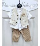 Completino Baby Cerimonia Casual, Cotone Elasticizzato, beige Bianco e NocciolaNazareno Gabrielli