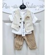 Completino Baby Cerimonia Casual, Cotone Elasticizzato, beige Bianco e NocciolaNazareno Gabrielli