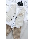 Completino Baby Cerimonia Casual, Cotone Elasticizzato, beige Bianco e NocciolaNazareno Gabrielli