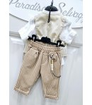 Completino Baby Cerimonia Casual, Cotone Elasticizzato, beige Bianco e NocciolaNazareno Gabrielli