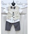 Completino Baby Cerimonia Casual, Cotone Elasticizzato, beige Blu,Nazareno Gabrielli