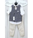 Completino Bimbo Cerimonia Casual, Cotone Elasticizzato, Beige bianco e Blu,Nazareno Gabrielli