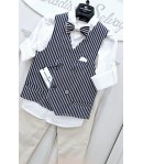 Completino Bimbo Cerimonia Casual, Cotone Elasticizzato, Beige bianco e Blu,Nazareno Gabrielli