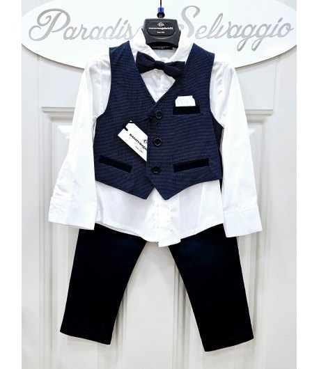 Completino Bimbo Cerimonia Casual, Cotone Elasticizzato, Beige bianco e Blu,Nazareno Gabrielli