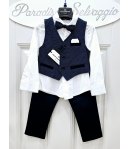 Completino Bimbo Cerimonia Casual, Cotone Elasticizzato, Beige bianco e Blu,Nazareno Gabrielli