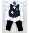 Completino Bimbo Cerimonia Casual, Cotone Elasticizzato, Beige bianco e Blu,Nazareno Gabrielli