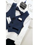 Completino Bimbo Cerimonia Casual, Cotone Elasticizzato, Beige bianco e Blu,Nazareno Gabrielli